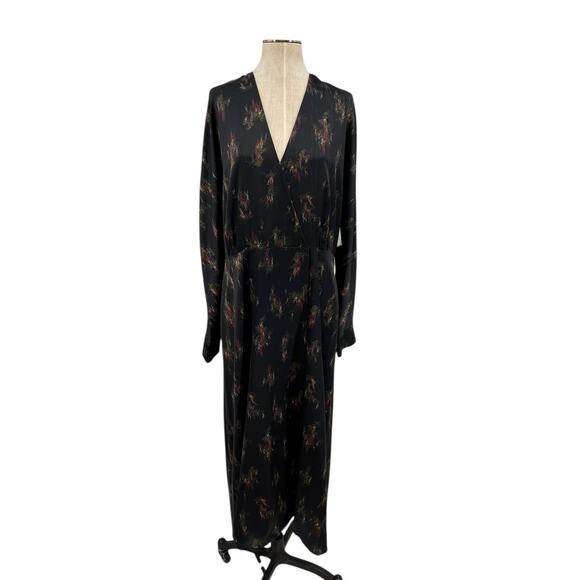 Vince Wisteria Wrap Dress Midi Satin Long Sleeve Black Size XL *Damaged - Picture 2 of 16